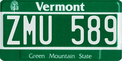 VT license plate ZMU589