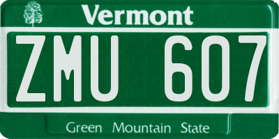 VT license plate ZMU607