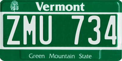 VT license plate ZMU734