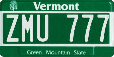 VT license plate ZMU777