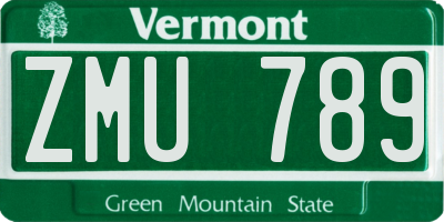 VT license plate ZMU789