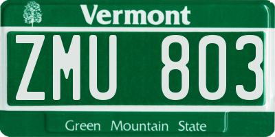 VT license plate ZMU803