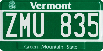 VT license plate ZMU835