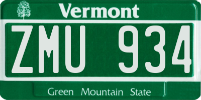 VT license plate ZMU934