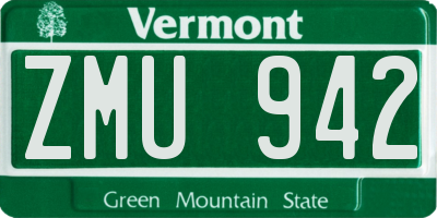VT license plate ZMU942