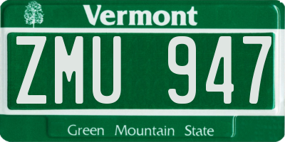 VT license plate ZMU947