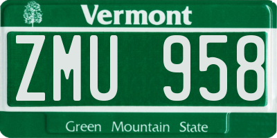 VT license plate ZMU958