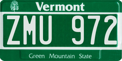 VT license plate ZMU972