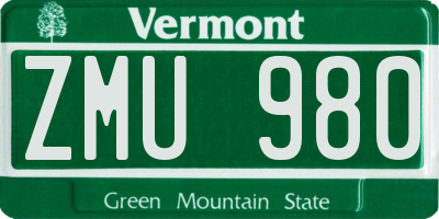 VT license plate ZMU980