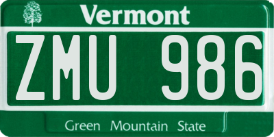 VT license plate ZMU986