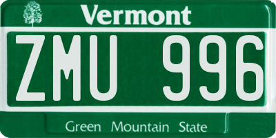 VT license plate ZMU996