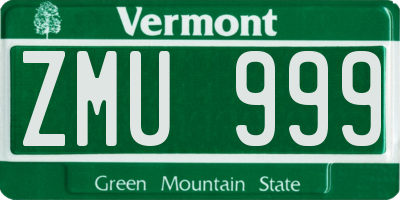 VT license plate ZMU999
