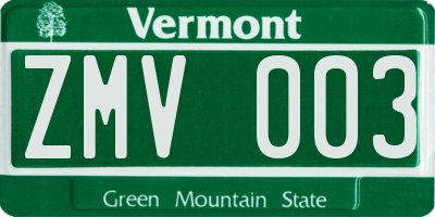 VT license plate ZMV003