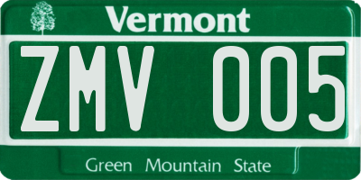 VT license plate ZMV005