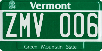 VT license plate ZMV006