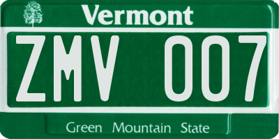 VT license plate ZMV007