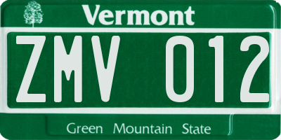 VT license plate ZMV012