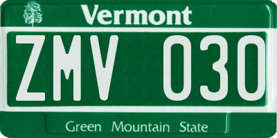 VT license plate ZMV030
