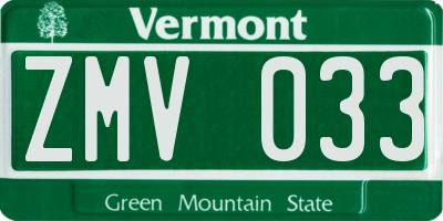 VT license plate ZMV033
