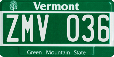 VT license plate ZMV036