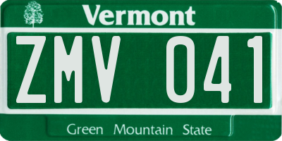 VT license plate ZMV041