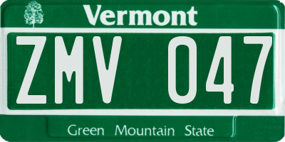 VT license plate ZMV047