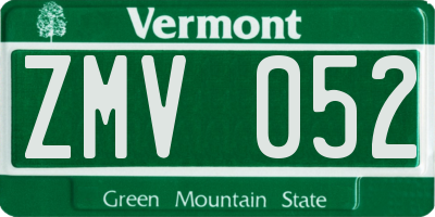 VT license plate ZMV052