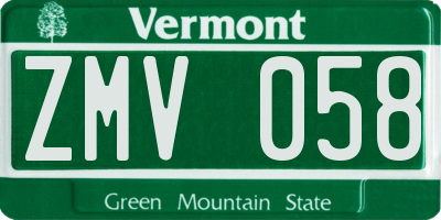 VT license plate ZMV058