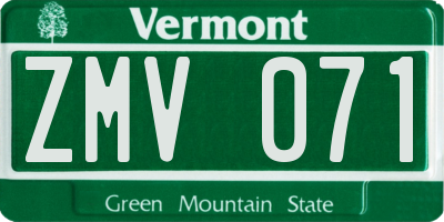 VT license plate ZMV071