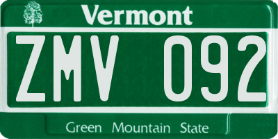 VT license plate ZMV092