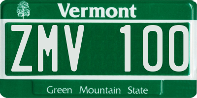 VT license plate ZMV100