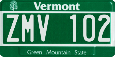 VT license plate ZMV102