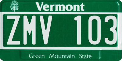 VT license plate ZMV103