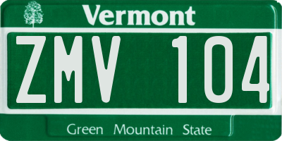 VT license plate ZMV104