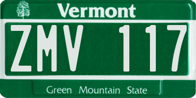 VT license plate ZMV117