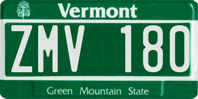 VT license plate ZMV180
