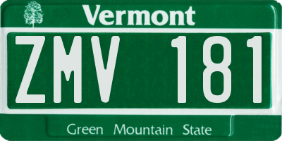 VT license plate ZMV181