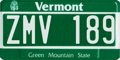 VT license plate ZMV189