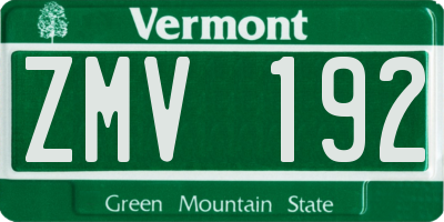 VT license plate ZMV192