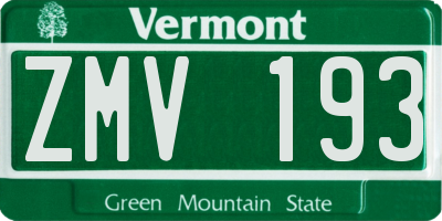 VT license plate ZMV193