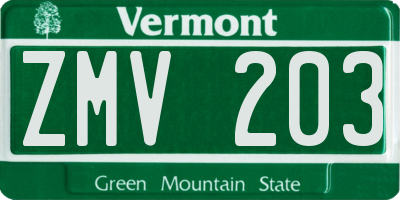 VT license plate ZMV203