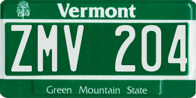 VT license plate ZMV204