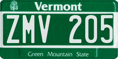 VT license plate ZMV205