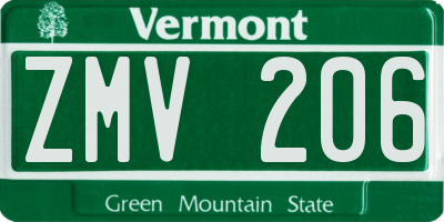 VT license plate ZMV206
