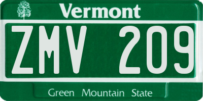 VT license plate ZMV209