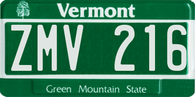 VT license plate ZMV216