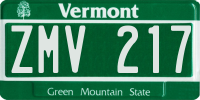 VT license plate ZMV217