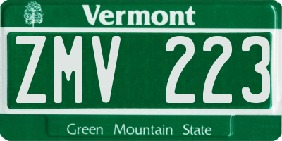 VT license plate ZMV223