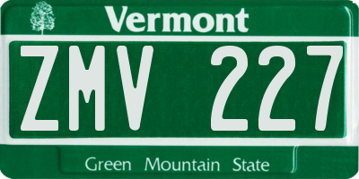 VT license plate ZMV227