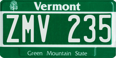 VT license plate ZMV235